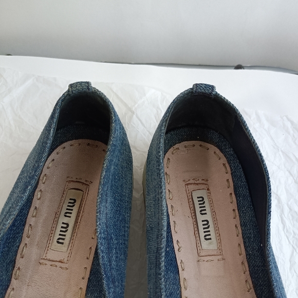 🆕 Miu Miu Denim Crystal Silver Platform Loafers size 10 - Picture 2 of 16